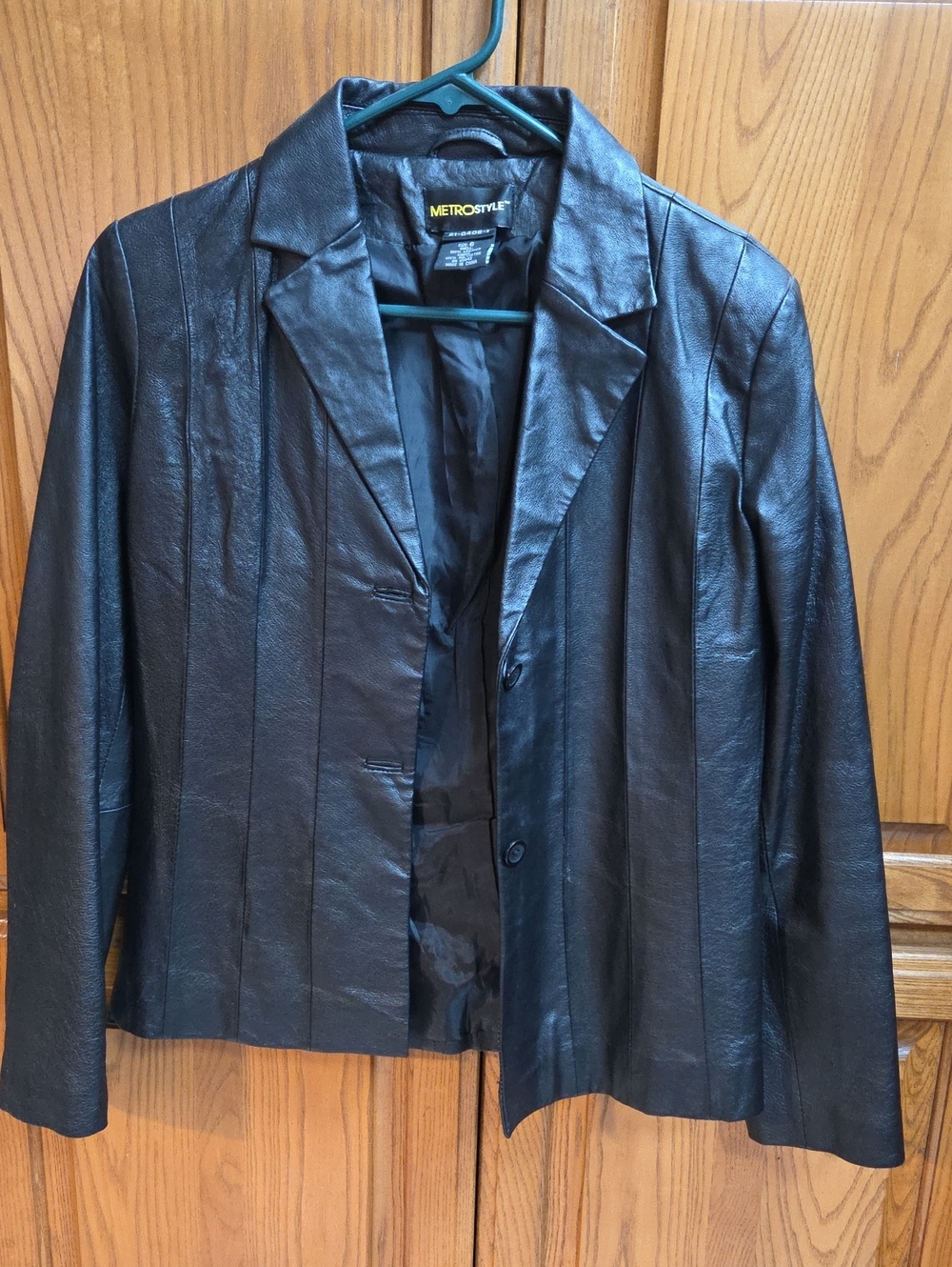 metrostyle Black Leather Paneled Blazer Jacket